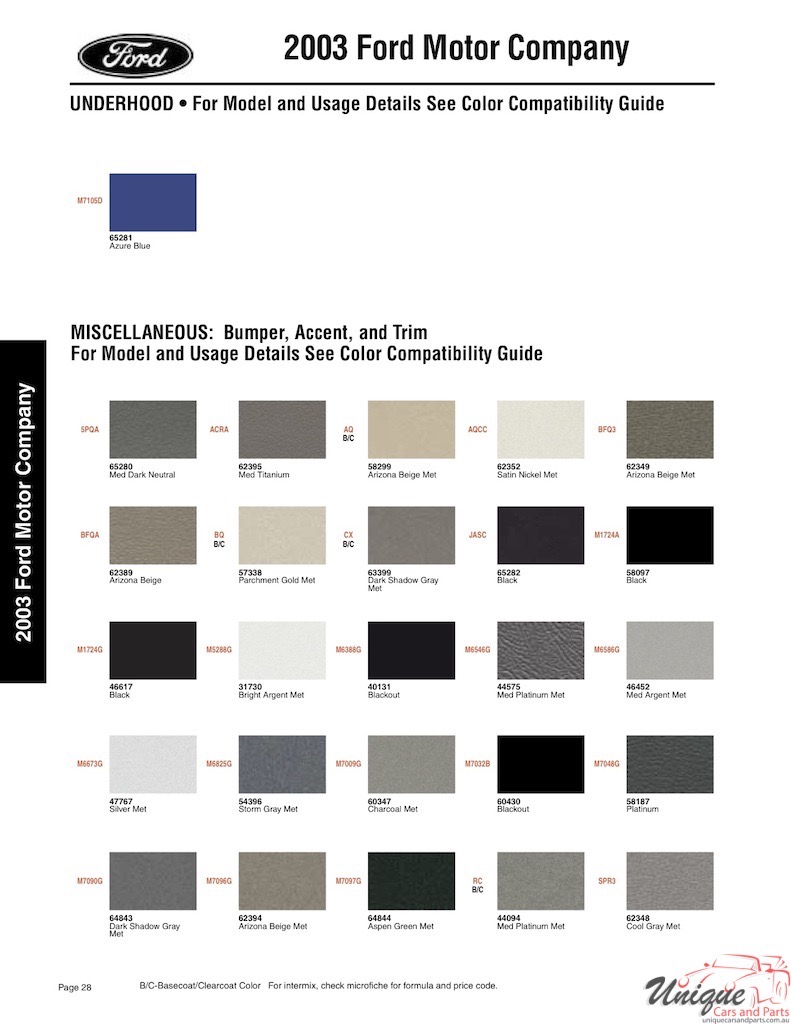 2003 Ford Paint Charts Sherwin-Williams 6